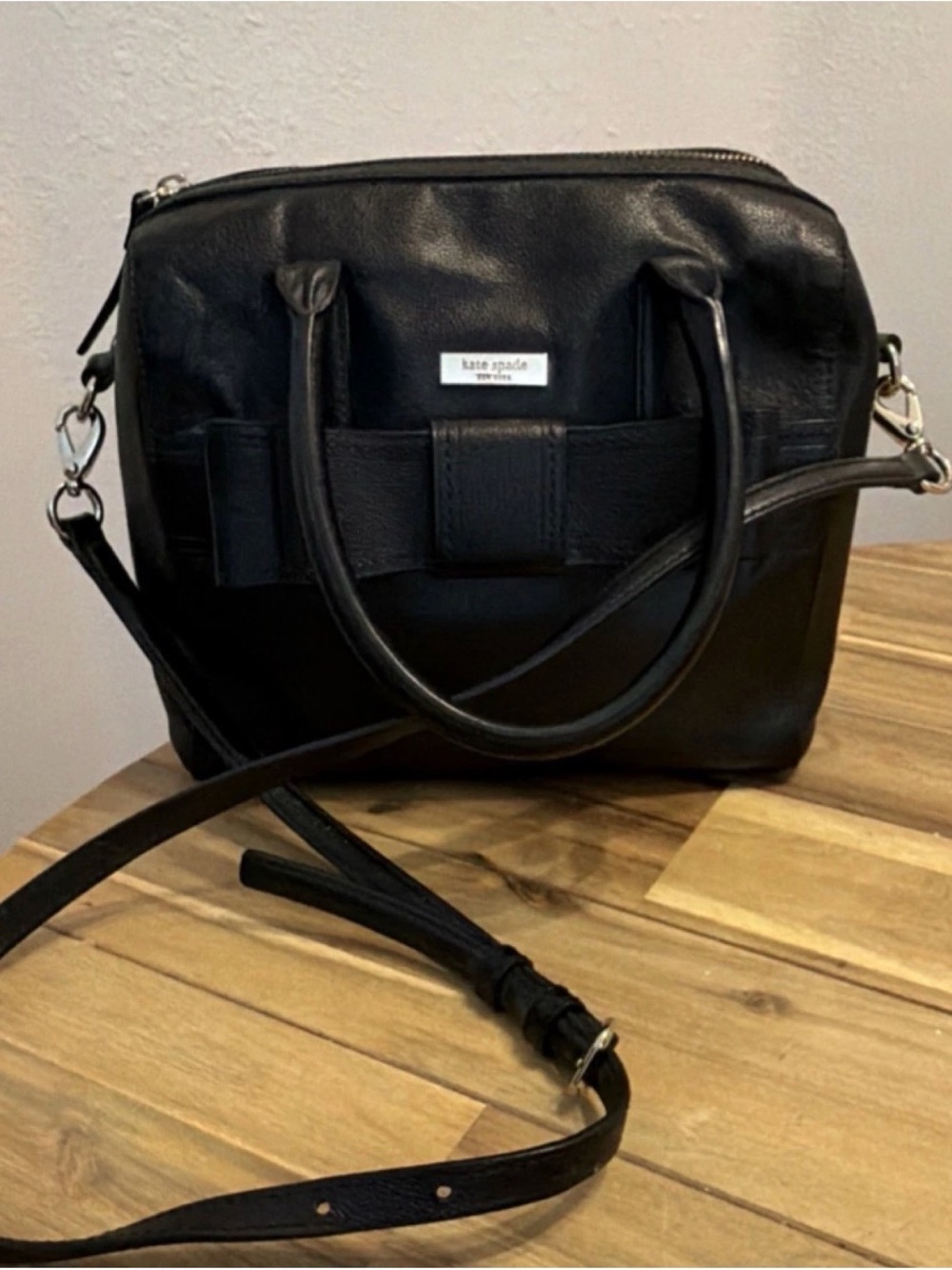 kate spade Black Leather Bow Crossbody Satchel